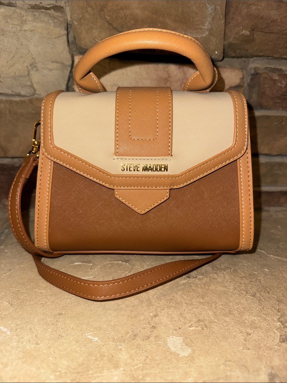 Steve Madden Tan & Cream Mini Top-Handle Crossbody
